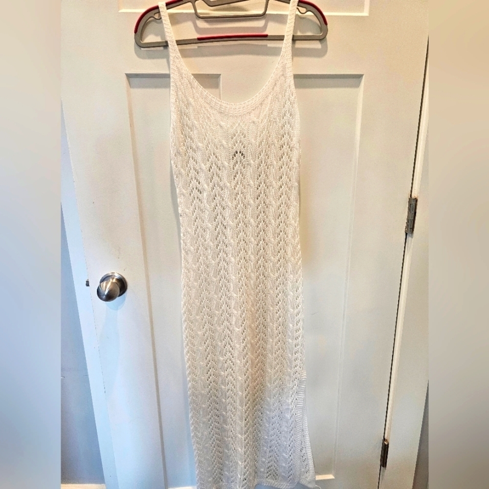 Nalie Collection White Crochet Knit Maxi Dress Swimsuit Cover Up NWT One Size